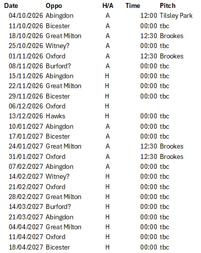 Fixtures 2026-27